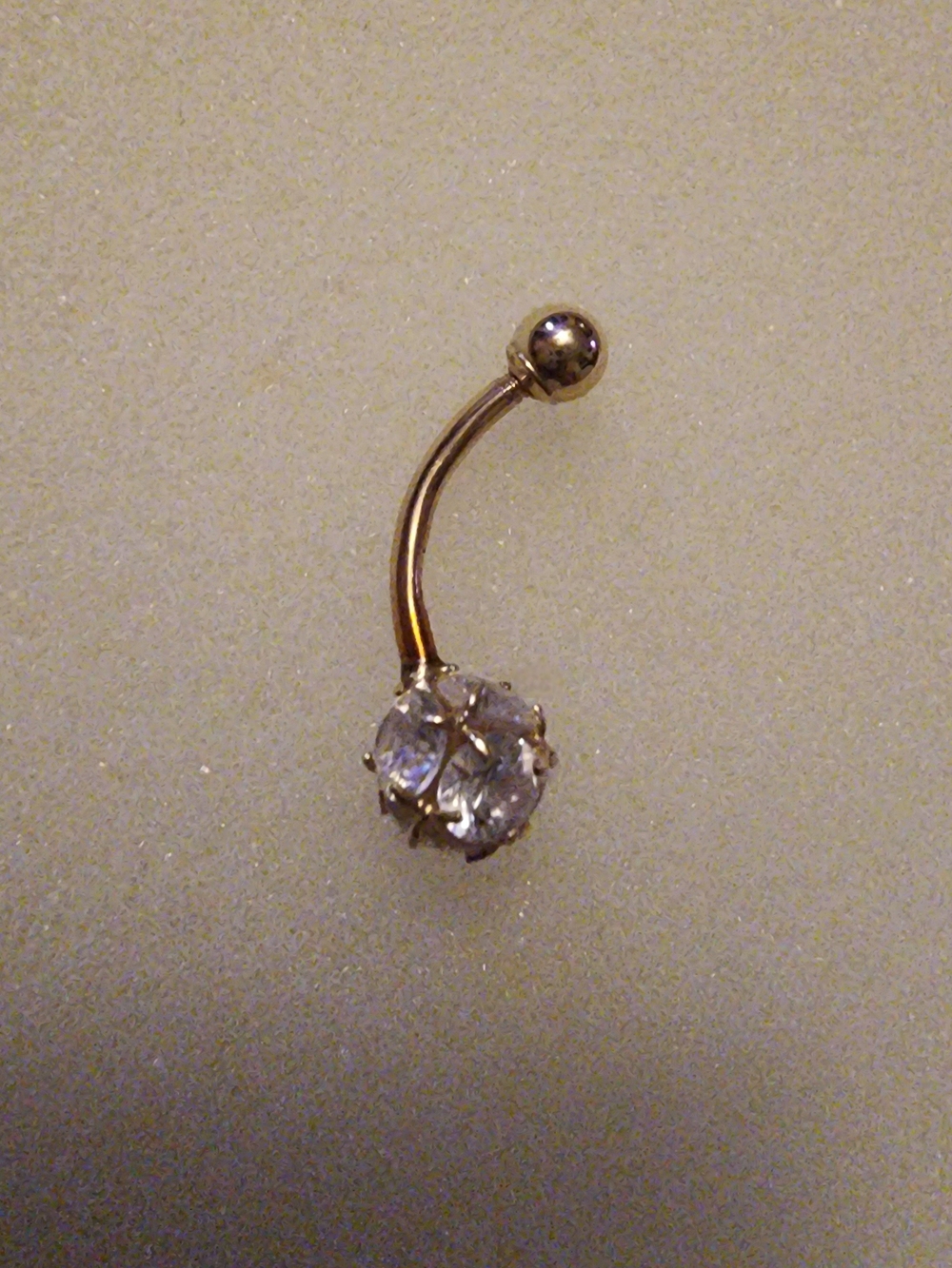 14K Gold Crystal Ball Navel Ring- Body Jewelry